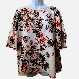 Lord and Taylor, Floral Boatneck Layered Bell Sleeve Top Blouse